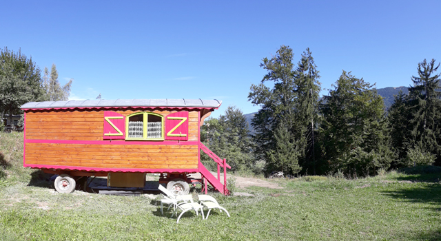 Les 7 Laux campsite sleeping in french gypsy caravan roulotte unusual stay isere grenoble french alps romantic weekend