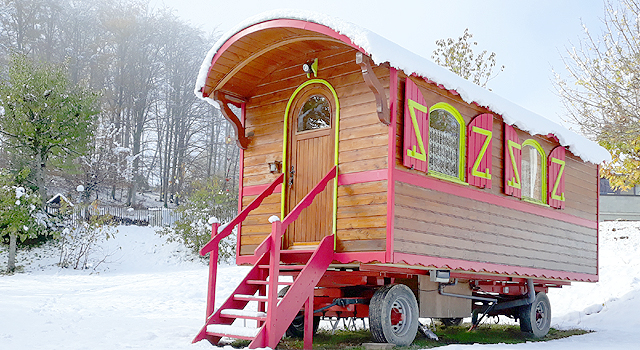 Les 7 Laux campsite sleeping in gypsy caravan roulotte unusual stay isere grenoble french alps romantic week-end