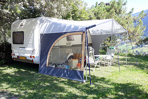 caravan area campsite grenoble french alps view mountain valley summer winter