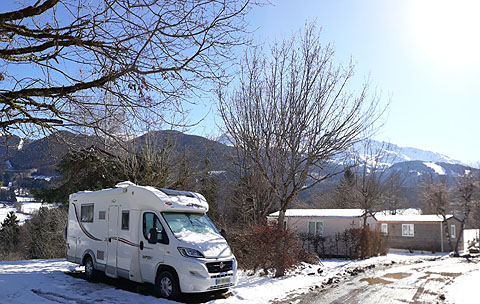 camping car grenoble french alps view mountain valley in winter